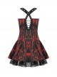 Sexy Lace Suspender Black And Red Tie Dyed Adjustable Strap Punk Style Rock Dress