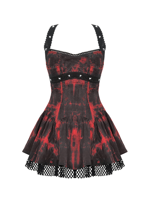 Sexy Lace Suspender Black And Red Tie Dyed Adjustable Strap Punk Style Rock Dress