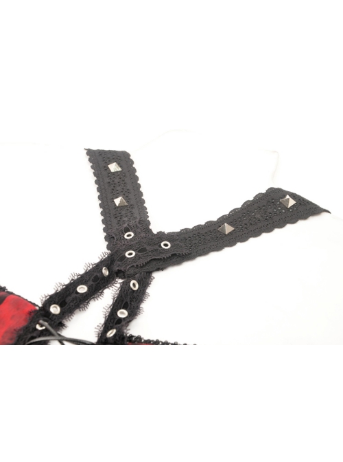 Sexy Lace Suspender Black And Red Tie Dyed Adjustable Strap Punk Style Rock Dress
