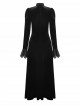 Black Soft Velvet With Metal Cross On The Chest Gothic Waist Long Sleeved Dress