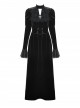 Black Soft Velvet With Metal Cross On The Chest Gothic Waist Long Sleeved Dress