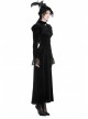 Black Soft Velvet With Metal Cross On The Chest Gothic Waist Long Sleeved Dress