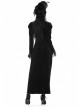 Black Soft Velvet With Metal Cross On The Chest Gothic Waist Long Sleeved Dress