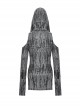Personalized Gray Ripped With Cut Out Shoulders Punk Style Hooded Long Sleeved Top