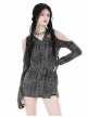 Personalized Gray Ripped With Cut Out Shoulders Punk Style Hooded Long Sleeved Top