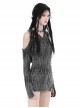 Personalized Gray Ripped With Cut Out Shoulders Punk Style Hooded Long Sleeved Top
