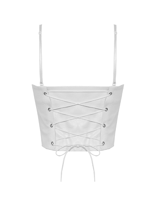Sexy White Woven Front Metal Chain Back With Adjustable Straps Punk Style Suspender Corset