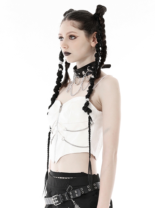 Sexy White Woven Front Metal Chain Back With Adjustable Straps Punk Style Suspender Corset