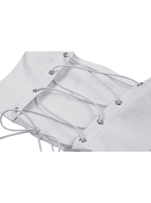 Sexy White Woven Front Metal Chain Back With Adjustable Straps Punk Style Suspender Corset