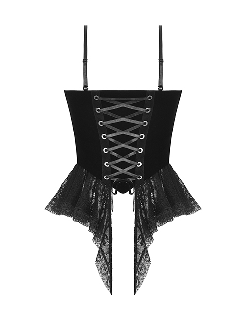 Black Vintage Court Velvet Strappy Gothic Corset