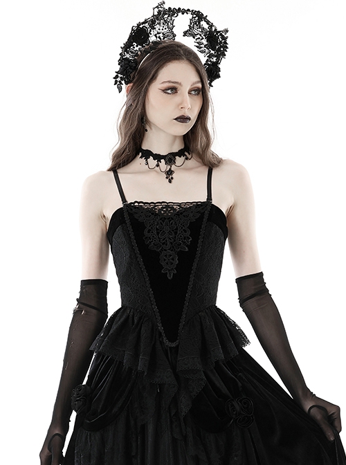 Black Vintage Court Velvet Strappy Gothic Corset