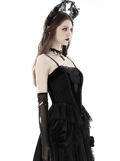 Black Vintage Court Velvet Strappy Gothic Corset