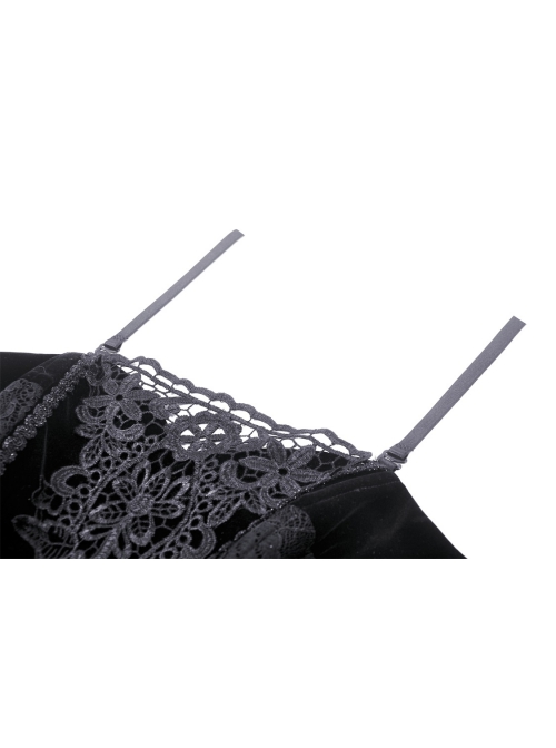 Black Vintage Court Velvet Strappy Gothic Corset