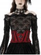 Blood Red Woven Pattern Print Front Center Cross Decoration Back Tie Design Gothic Style Waist Belt