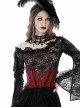 Blood Red Woven Pattern Print Front Center Cross Decoration Back Tie Design Gothic Style Waist Belt