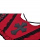 Blood Red Woven Pattern Print Front Center Cross Decoration Back Tie Design Gothic Style Waist Belt