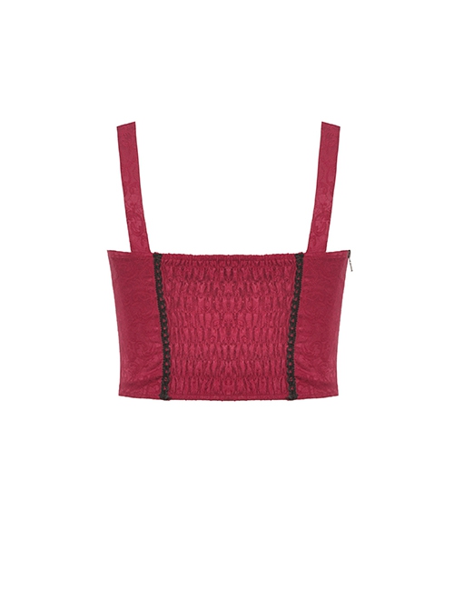 Black And Red Sexy Tie Front Decorated With Metal Rivets In The Middle Gothic Style Corset