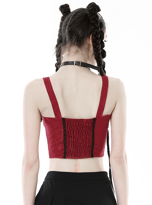 Black And Red Sexy Tie Front Decorated With Metal Rivets In The Middle Gothic Style Corset