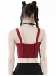 Black And Red Sexy Tie Front Decorated With Metal Rivets In The Middle Gothic Style Corset