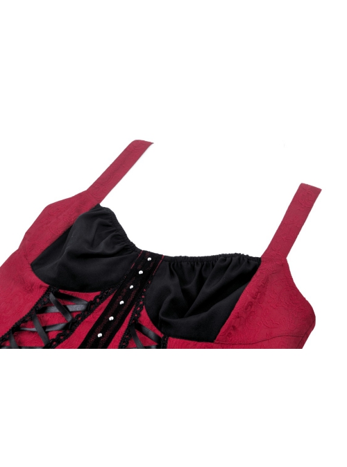 Black And Red Sexy Tie Front Decorated With Metal Rivets In The Middle Gothic Style Corset