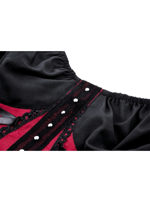 Black And Red Sexy Tie Front Decorated With Metal Rivets In The Middle Gothic Style Corset