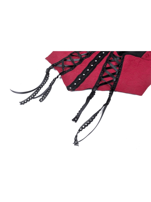 Black And Red Sexy Tie Front Decorated With Metal Rivets In The Middle Gothic Style Corset