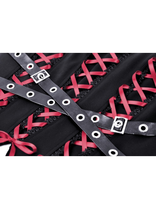 Personalized Black And Red Front And Back Cross Tie Waist Faux Leather Belt Decoration Gothic Spiked Corset