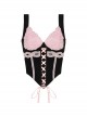 Sexy Black And Pink Three Dimensional Rose Pattern Decoration On The Front Chest With Cross Strap Gothic Lace Corset