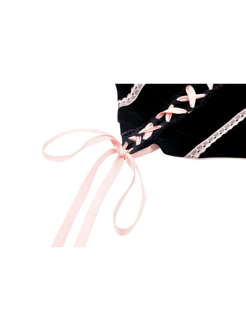 Sexy Black And Pink Three Dimensional Rose Pattern Decoration On The Front Chest With Cross Strap Gothic Lace Corset