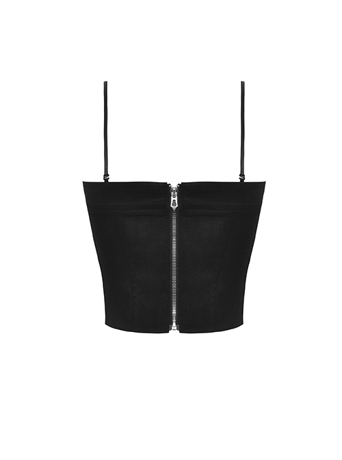 Black Simple Woven Front Chest Eyelet Strap With Rear Zipper For Easy Wearing With Punk Style Suspender Corset