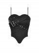 Black Simple Woven Front Chest Eyelet Strap With Rear Zipper For Easy Wearing With Punk Style Suspender Corset