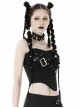 Black Simple Woven Front Chest Eyelet Strap With Rear Zipper For Easy Wearing With Punk Style Suspender Corset