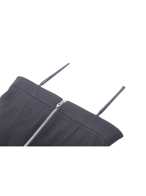 Black Simple Woven Front Chest Eyelet Strap With Rear Zipper For Easy Wearing With Punk Style Suspender Corset