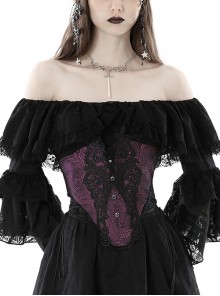 Purple Luxurious Lace Print Lace Up Sides Gothic Palace Corset