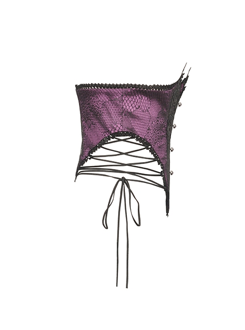 Purple Luxurious Lace Print Lace Up Sides Gothic Palace Corset