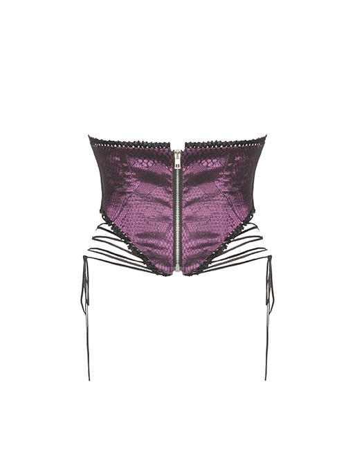 Purple Luxurious Lace Print Lace Up Sides Gothic Palace Corset