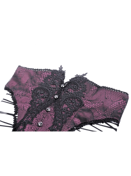 Purple Luxurious Lace Print Lace Up Sides Gothic Palace Corset