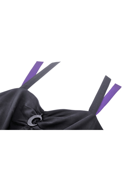 Personalized Black And Purple Arrow Halterneck Chest With Moon Pendant Decoration Punk Style Rope Corset
