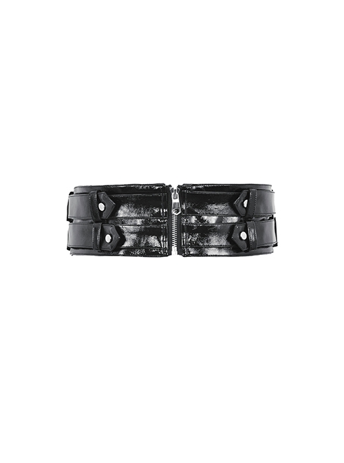 Black Glossy PU Leather Zippered Adjustable Rope Punk Style Motorcycle Belt