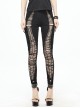 Weaved Burnt-Out Black Knitted Punk Leggings Pants