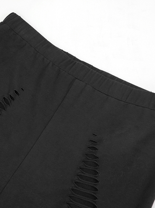 Weaved Burnt-Out Black Knitted Punk Leggings Pants