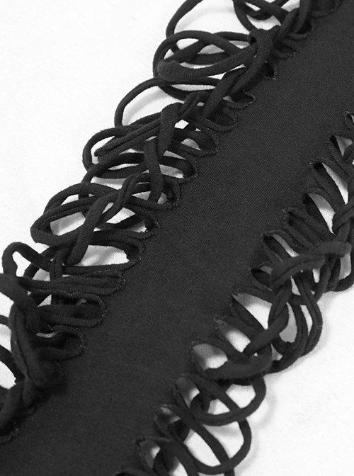 Weaved Burnt-Out Black Knitted Punk Leggings Pants