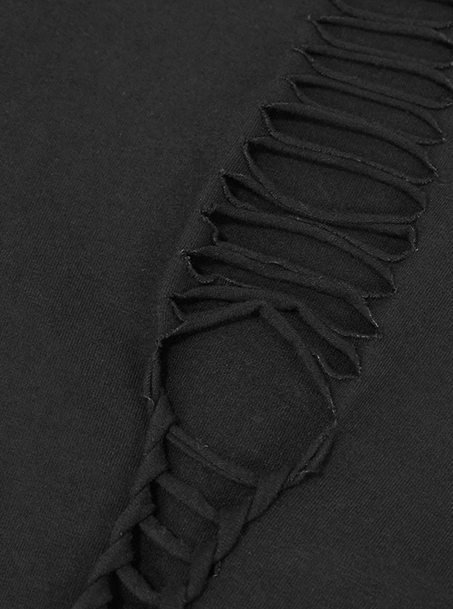 Weaved Burnt-Out Black Knitted Punk Leggings Pants