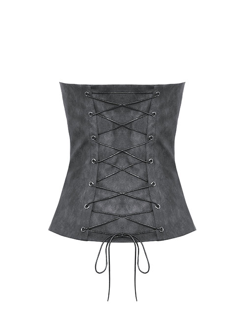 Sexy Black PU Leather Front And Rear Eyelet Adjustable Cross Straps With Metal Zipper Punk Style Corset
