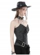 Sexy Black PU Leather Front And Rear Eyelet Adjustable Cross Straps With Metal Zipper Punk Style Corset