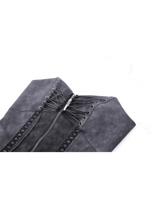 Sexy Black PU Leather Front And Rear Eyelet Adjustable Cross Straps With Metal Zipper Punk Style Corset