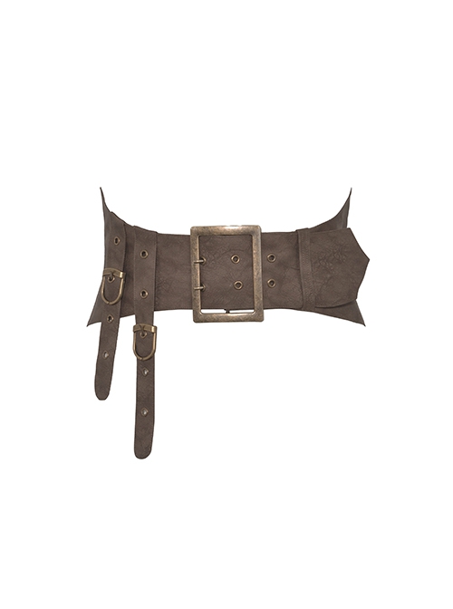 Vintage Brown Wide Brimmed Double Row Metal Eyelet Buckle Back Cross Tie Punk Style Tight Belt