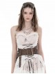 Vintage Brown Wide Brimmed Double Row Metal Eyelet Buckle Back Cross Tie Punk Style Tight Belt