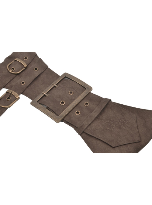 Vintage Brown Wide Brimmed Double Row Metal Eyelet Buckle Back Cross Tie Punk Style Tight Belt