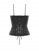 Black And Purple Woven Splicing PU Leather Front And Center Metal Zipper With Adjustable Tie Ropes At The Back Gothic Lace Corset